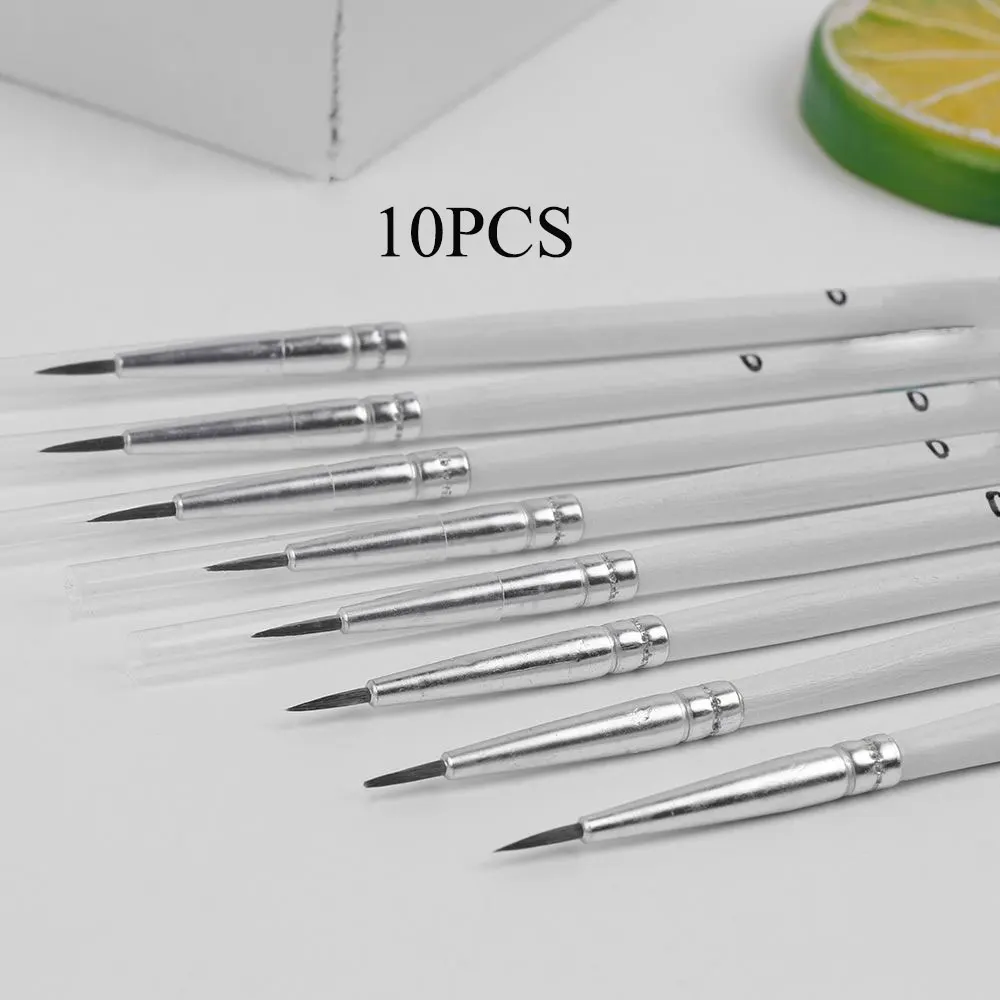 10Pcs Point Tip Nylon Fiber Line Drawing Pen Wooden Artist Paint Brush Thin Hook Art Tools Craft