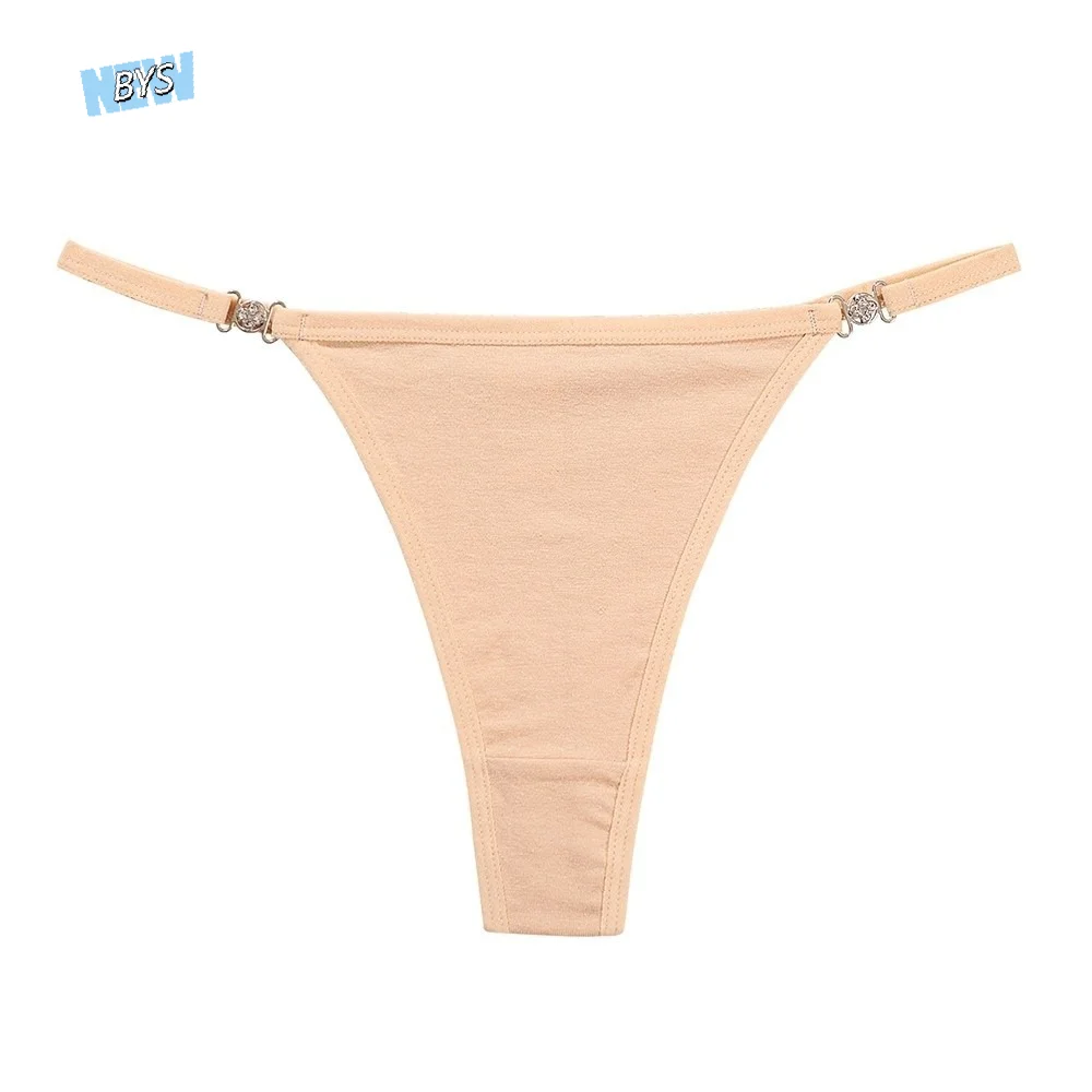 

Sweet Cotton Crotch Rhinestone Thongs Low Waist Solid Color Bikini Briefs Traceless Underpants T-back Panties Intimate Apparel
