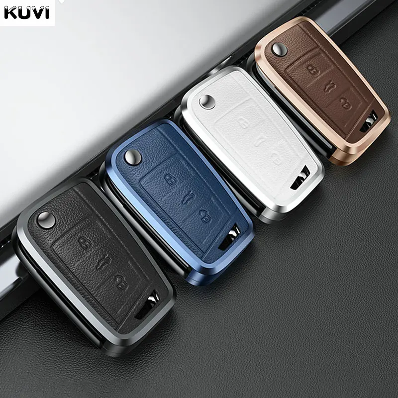 Metal Leather Car Key Case Cover Shell For VW Volkswagen Golf 7 MK7 Tiguan MK2 Seat Ateca Leon FR Ibiza Skoda Octavia Kodiaq