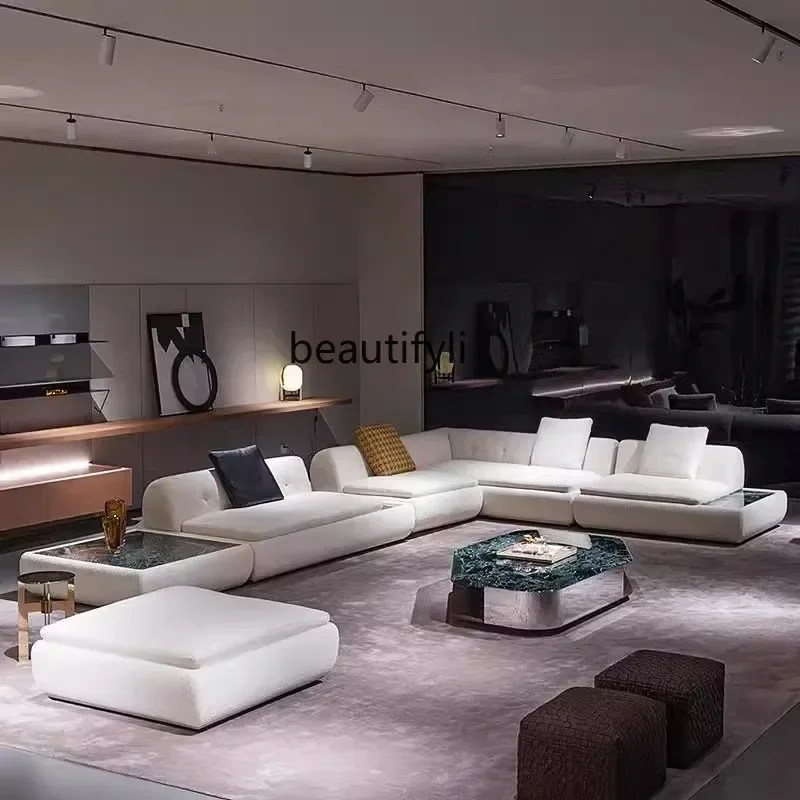 

02 Italian minimalist super moon fabric sofa new combination villa living room modern light luxury designer straight row
