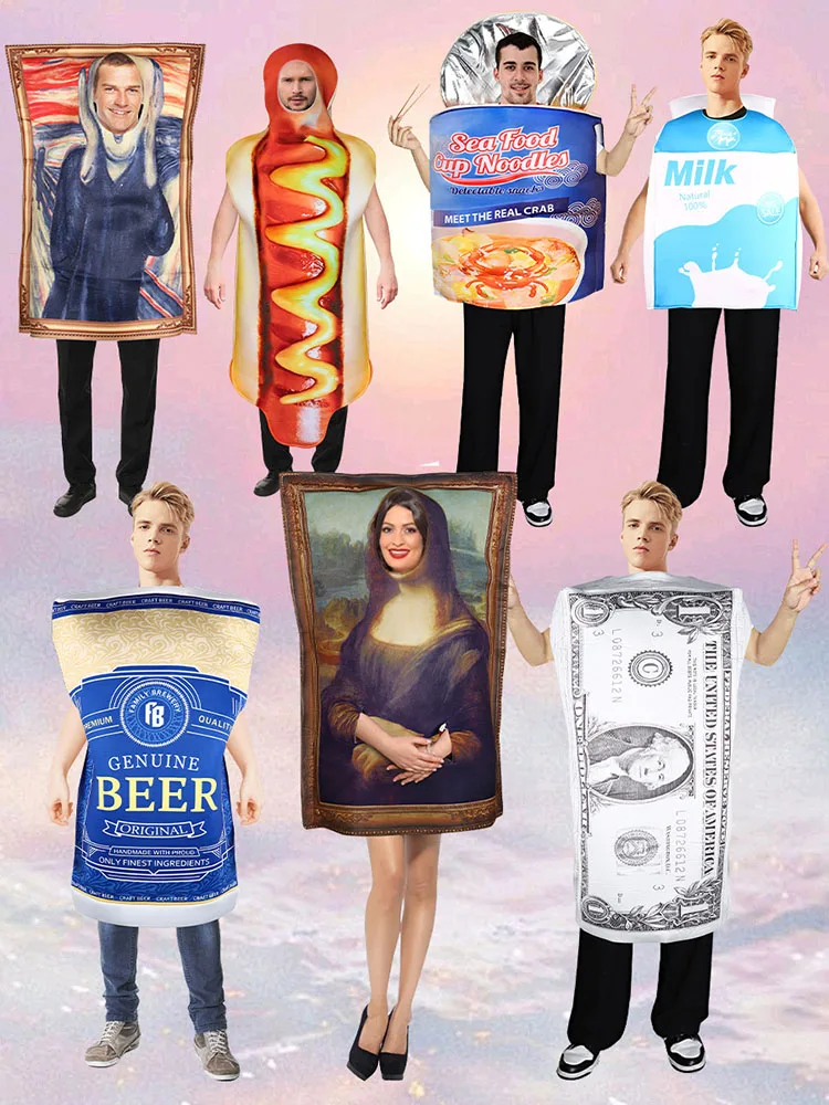

loween Crazy Par Instant Noodles Milk Mona a Plang Cards Biscuits Hamburgers Costume Women's Ethnic Clothing Stage ...