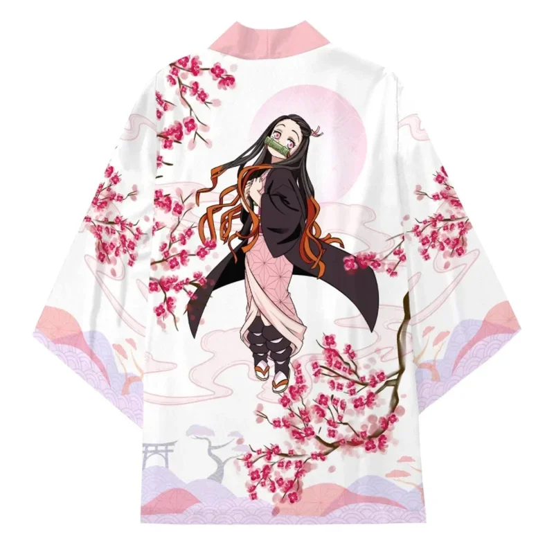 Новый аниме Demon Slayer Kamado Nezuko костюмы для косплея кимоно куртка для женщин и девочек кардиган пижамы халат розовый хаори плащ топ