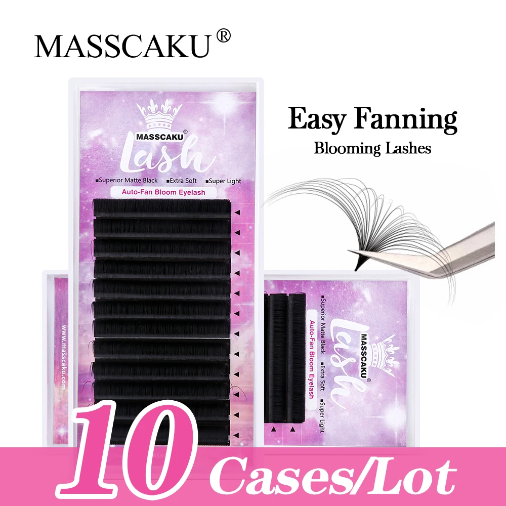 10cases/lot MASSCAKU 12Rows Best Selling Easy Flowering Eyelash Extension 1 Second Flare Blooming Eyelash for Makeup Supplies