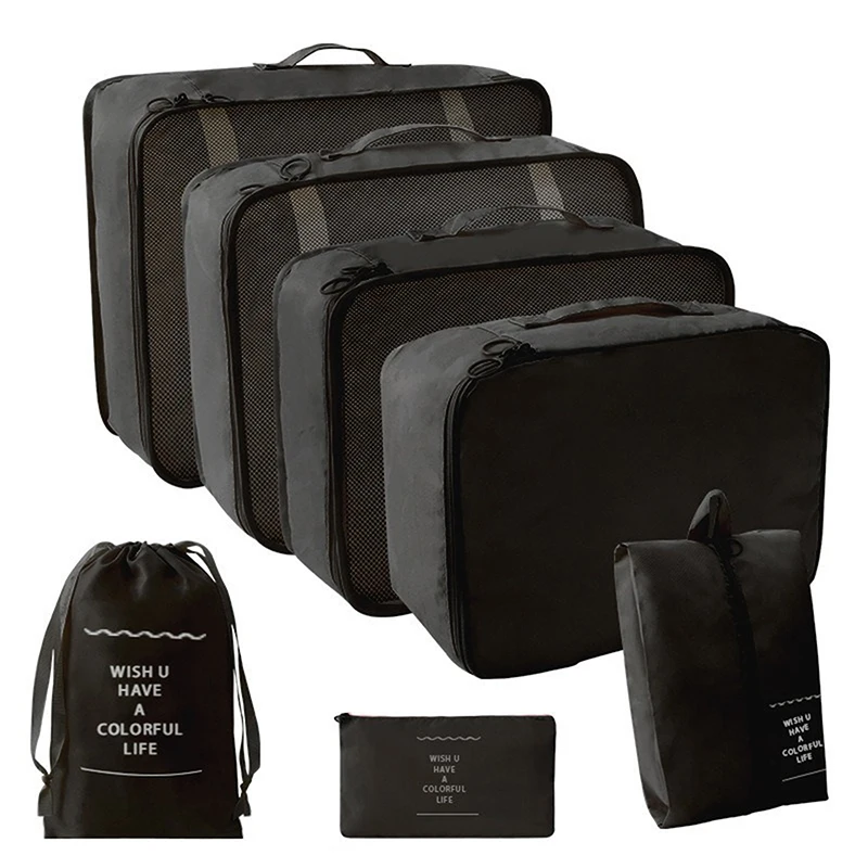 7Pcs/Set Folding Travel Storage Bags Digital Toiletries Shoes Clothes Organizer Suitcase Clothes Tidy Pouch Packing Cubes Set