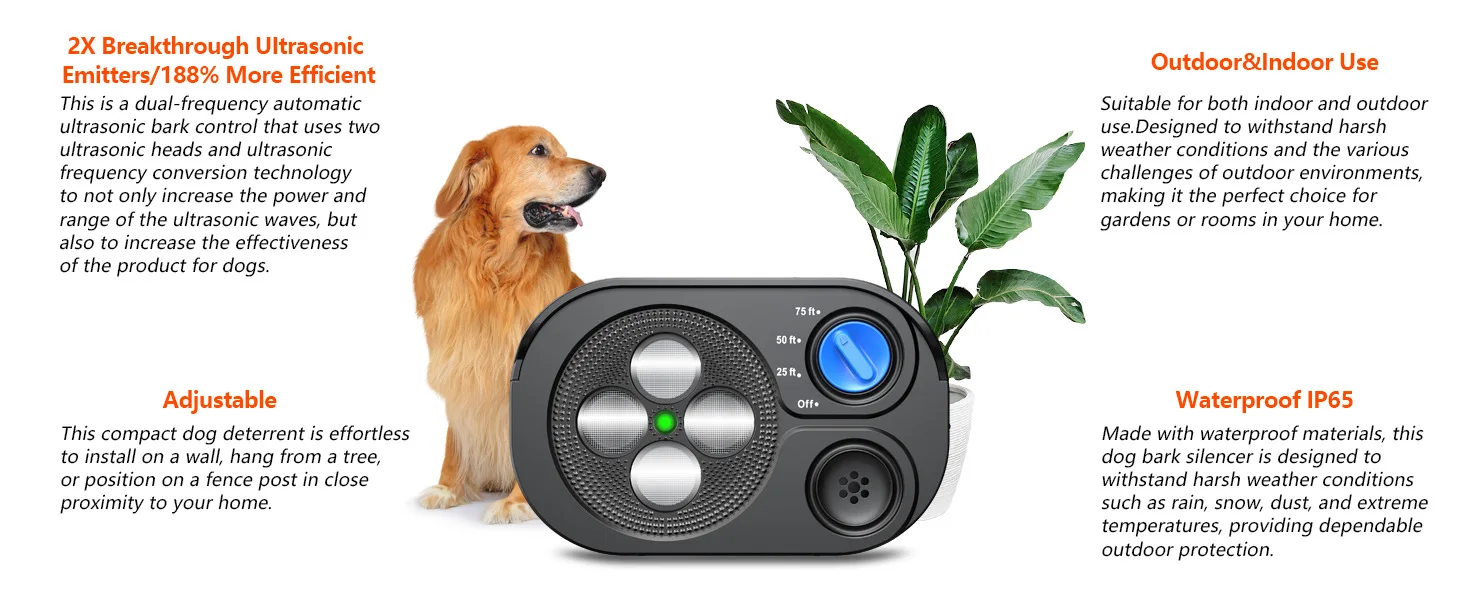 For 1 Dog M-257 Ultrasonic Dog Bark Stopper Automatic Working Mode Dual Transmitter Design Long Range 20 Meter Detection USB Fas