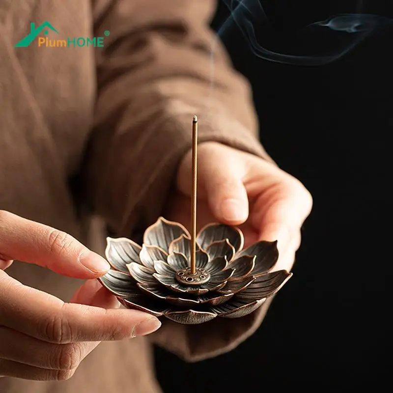 

Metal Alloy Incense Burner Stick Holder Buddhism Lotus Line Incense Plate Sandalwood Coil Base Temples Yoga Studios Home Decor