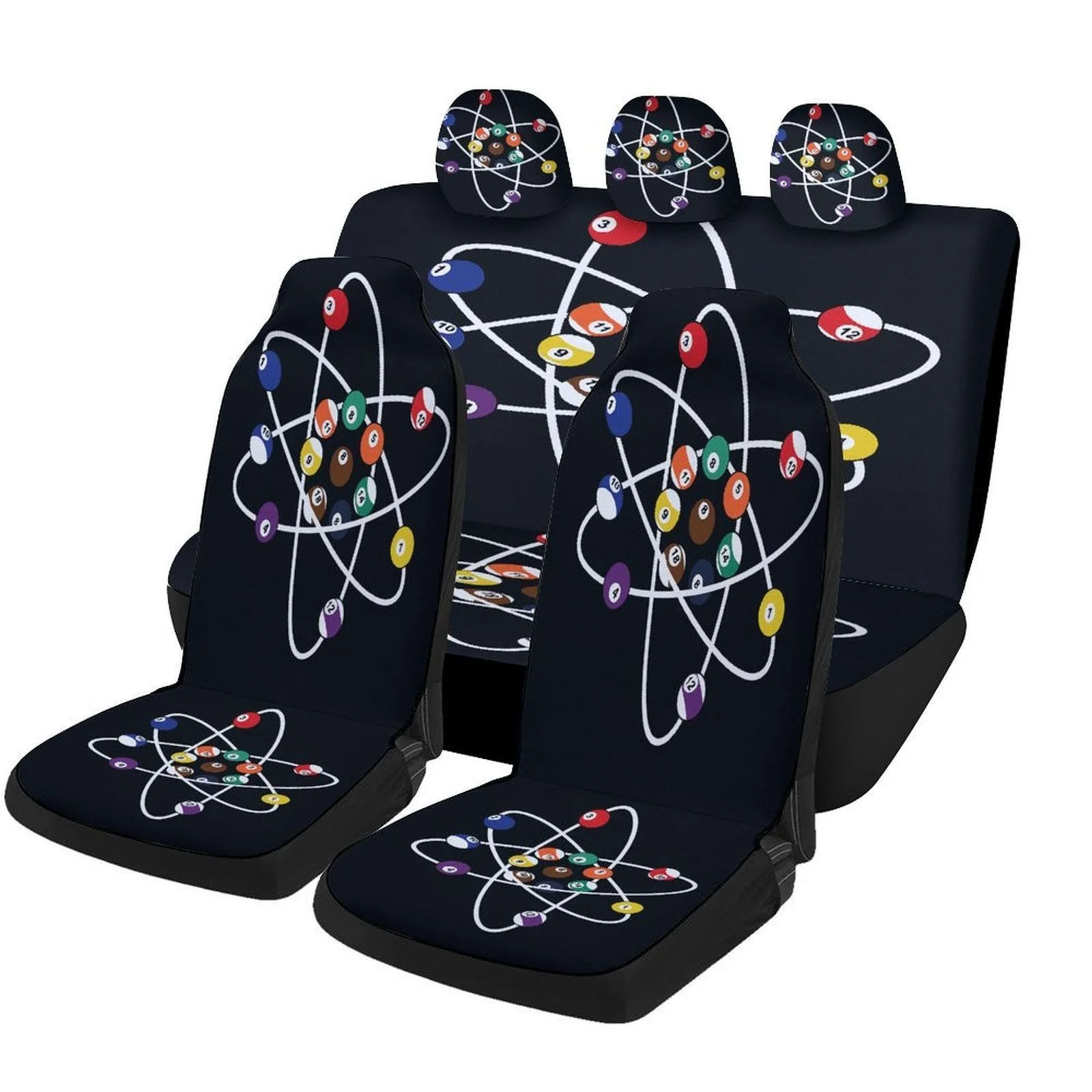 Billiard Pattern Designed Car Seat Cover Set For Most Cars, Trendy Novelty High-Quality Car Seat Protector Covers Full Set, Univ