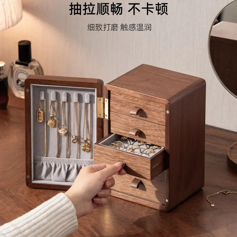 for Solid Wood Jewelry Storage Box Bracelet Ring Stud Earrings Necklace Multi Layer Large Capacity Medium Ancient Style High