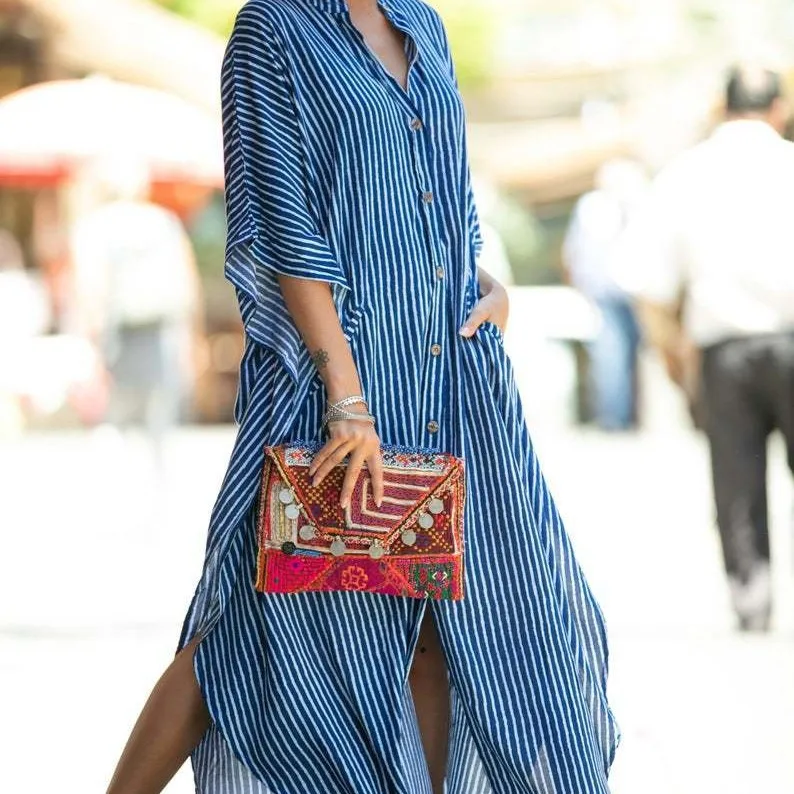 Cross-Border Amazon Beach Button Loose Long Robe Bikini Sun Protection Shirt Swimwear Cover-Up