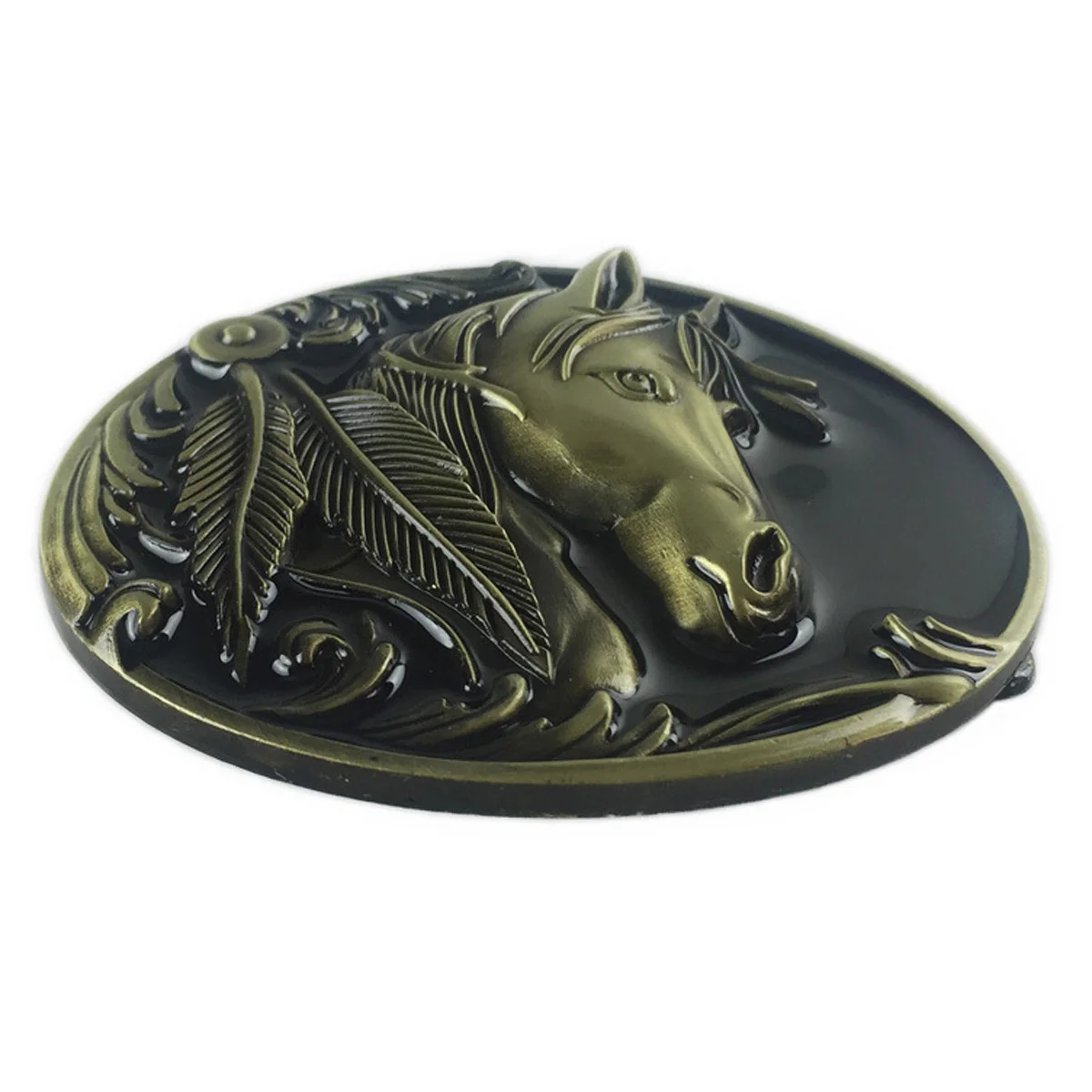 Retro Casual Oval Bronze Horse Head Western Cowboy Belt Buckle for Men