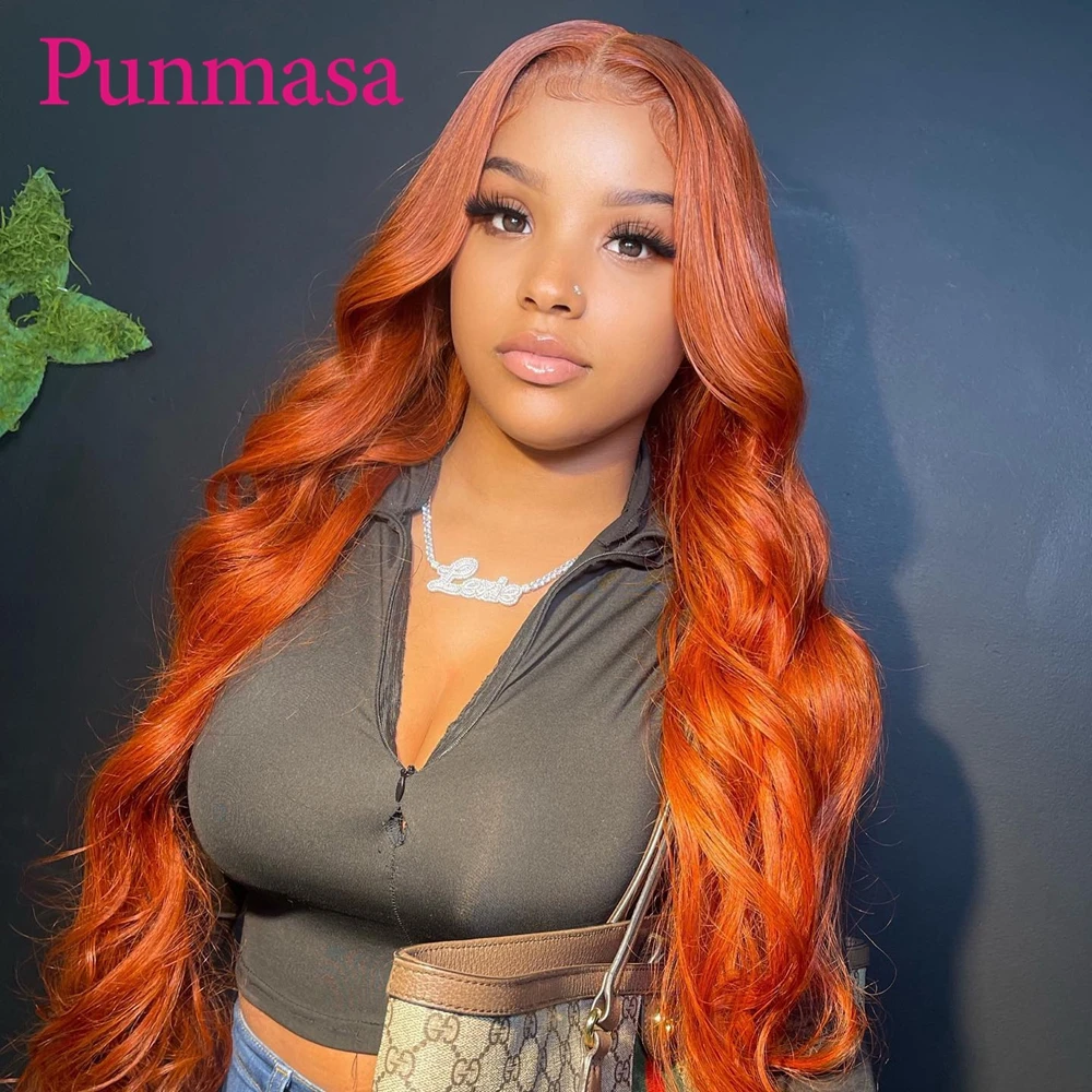 

30 Inch Ginger Color Body Wave 13x6 Human Hair Wig Transparent Lace Front Wigs for Black Women PrePlucked 200% 13X4 Frontal Wig