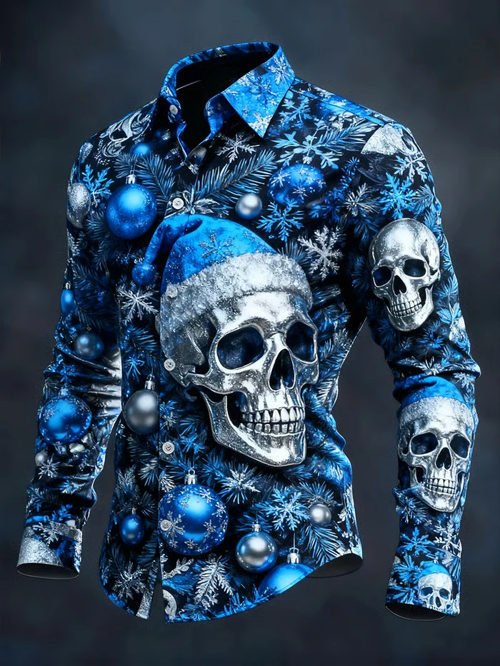Gothic Christmas Skull Shirt for Men - Snowman and Skull Print, Holiday Design, Casual Fit for Christmas Celebrations