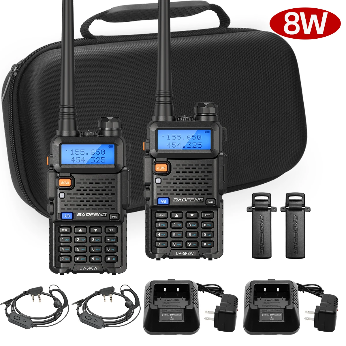 Baofeng UV-5R 8W Walkie Talkie Draagbare Tri-Power Tweeweg Radiocommunicatie Vhf Uhf Ontvanger Lange Afstand Headset Voor Kamperen