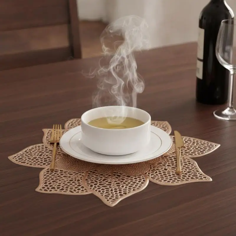 Metallic Lotus Flower Placemat Waterproof Heat Resistant Non Slip For Dining Table Wedding Party Decor - view 6