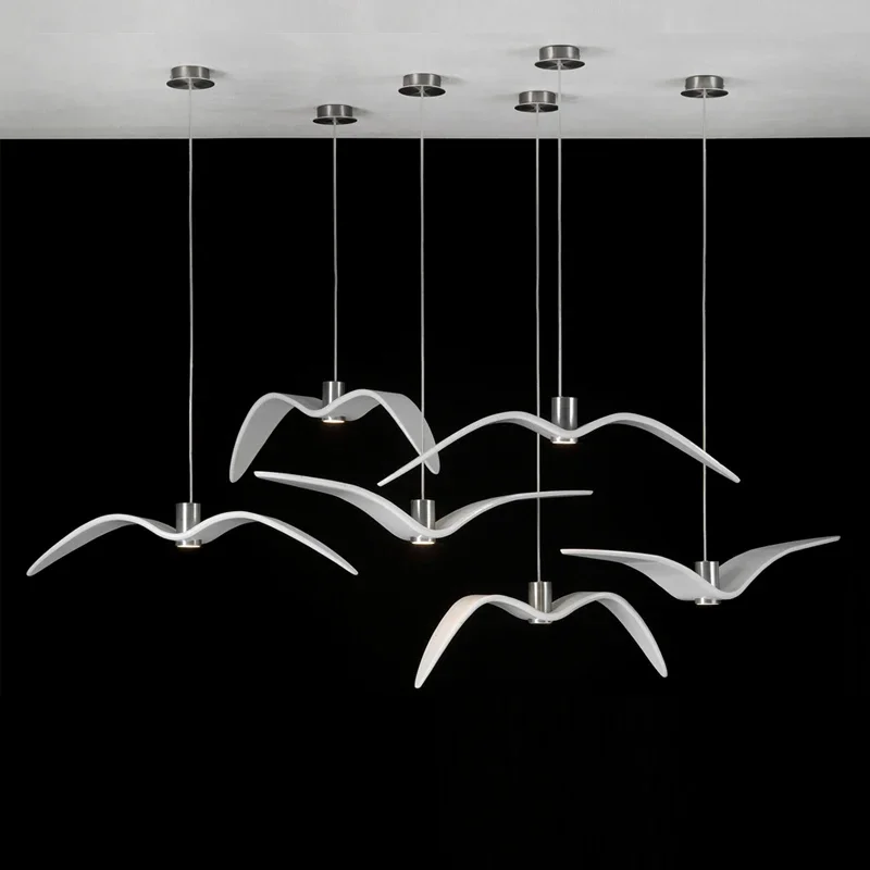 Black&White Creative LED Pendant Lights Seagull Pendant Lamp Bar Dinning Room Suspension luminaire Kitchen Light Fixtures