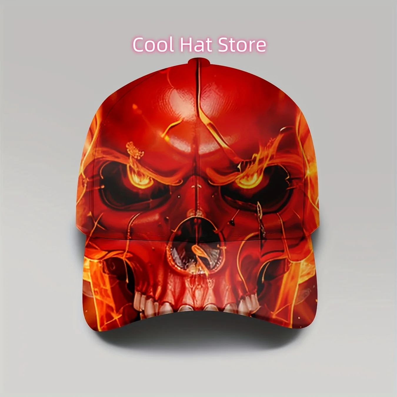 1pc Men's & Women's Full-Body Flame Baseball Cap - Adjustable Snapback, Lightweight Breathable Unisex Hat with Fiery Skull Print