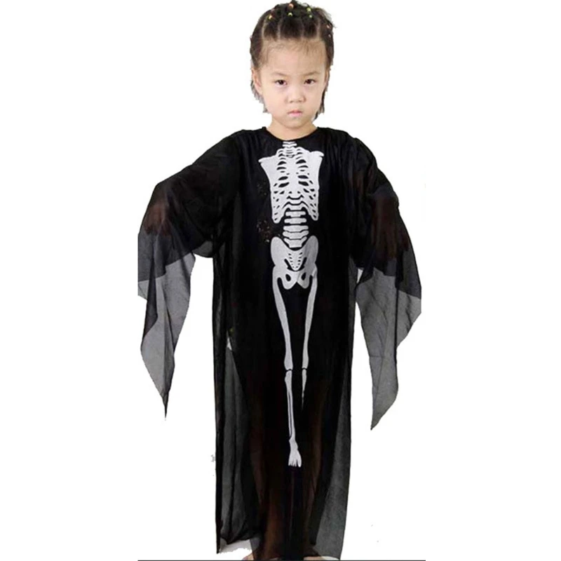 

Halloween Costume Skull Skeleton Printed Demon Ghost Robe Adults Children Kids Carnival Masquerade Dress Cosplay Cloak Dropship