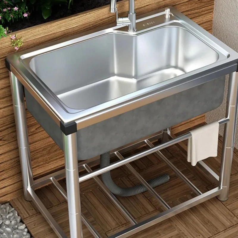 

Outdoor courtyard sink, laundry table, stainless steel basin, countertop bracket, integrated household one-piece