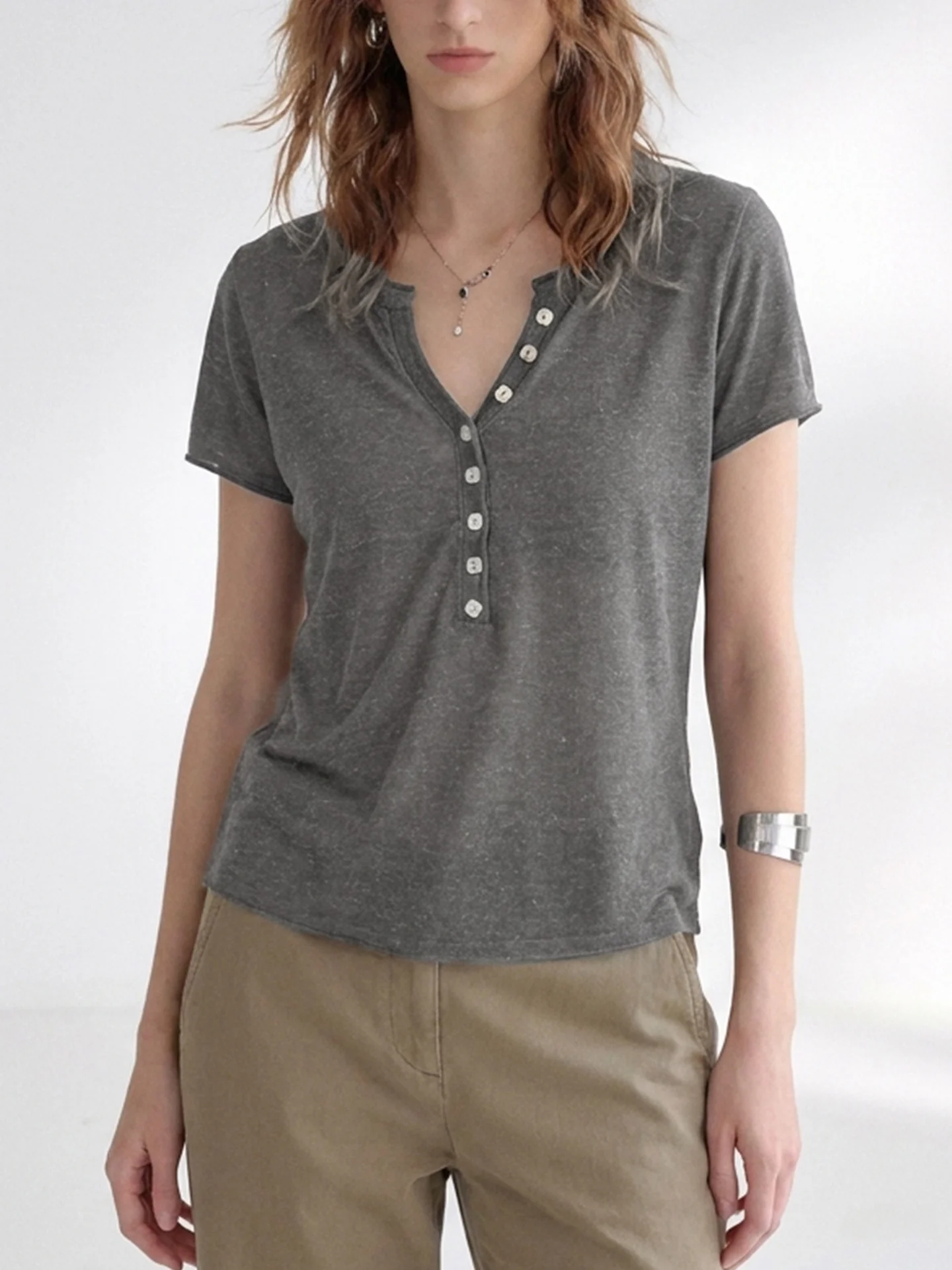 Lightweight Short Sleeve Knitted T-Shirt Women's High End Linen Cool Sensation Breathable Hollow out Loose Fit Summer Top