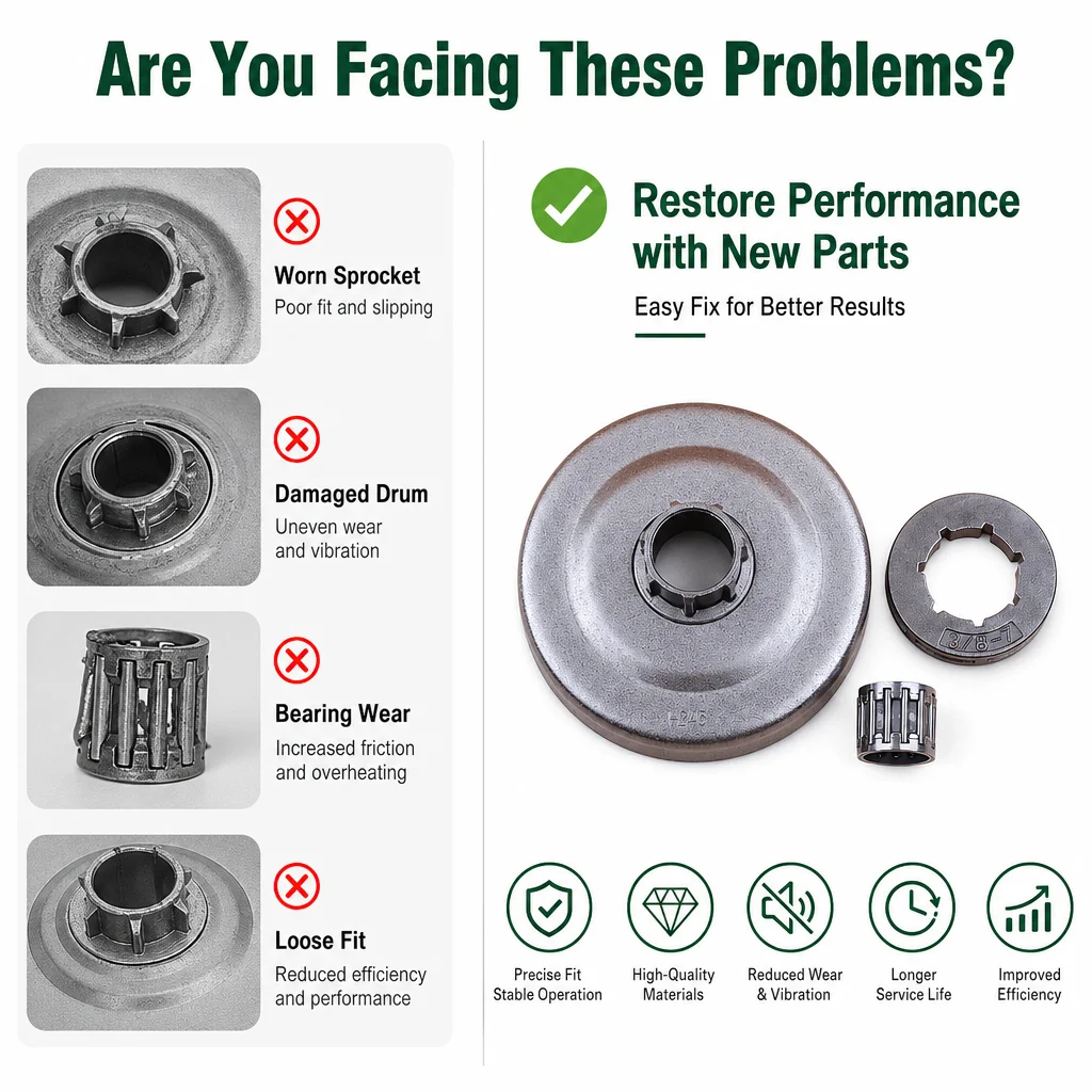 3/8"-7T Clutch Drum Sprocket Kit Rim Bearing For Husqvarna 340 345 350 445 450 Chainsaw Parts, Replaces 578 09 79-01 view 5
