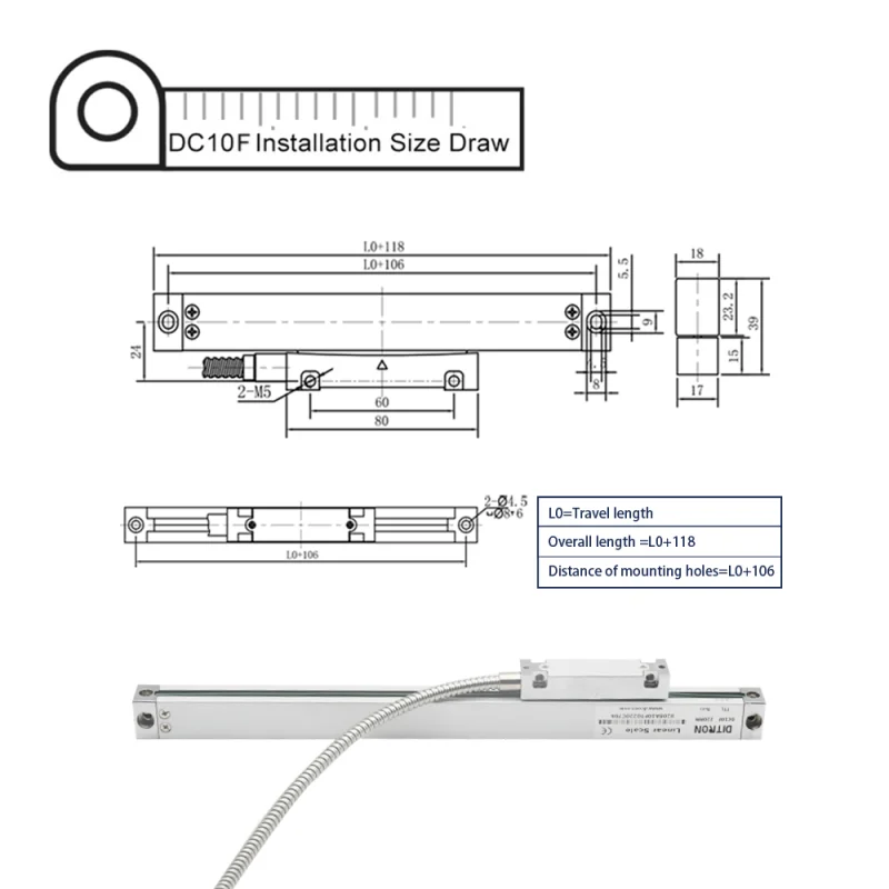 Imagem -02 - Ditron Alta Precisão Fino Linear Vidro Escala Encoder Ttl Sinal de Saída para Torno Fresadora 0005 Milímetros