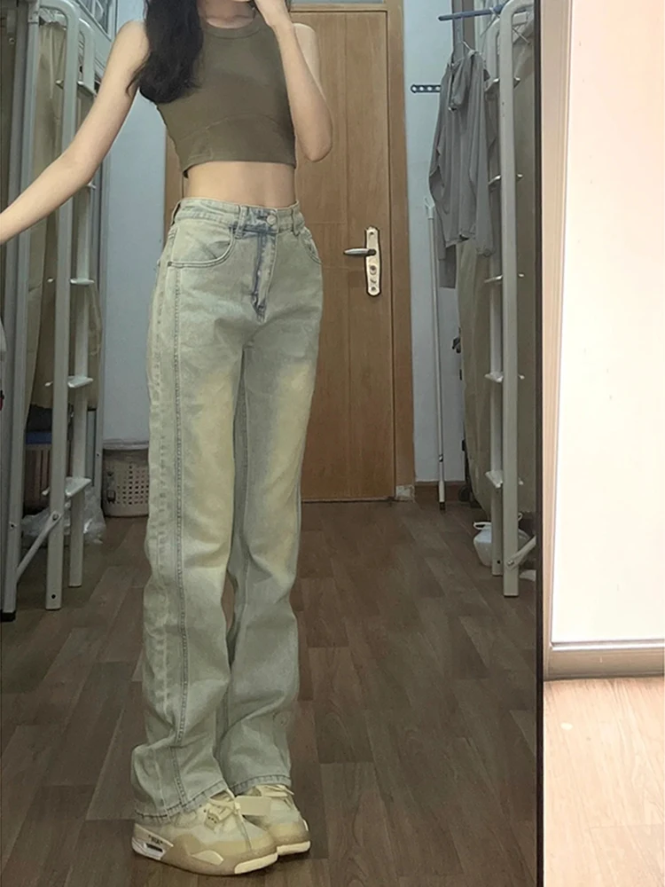 

Retro American Mud-Dyed Thin Men's Jeans Summer High Street Vibe Washed Micro Flared Workwear Pants Youth Trend Loose Flared