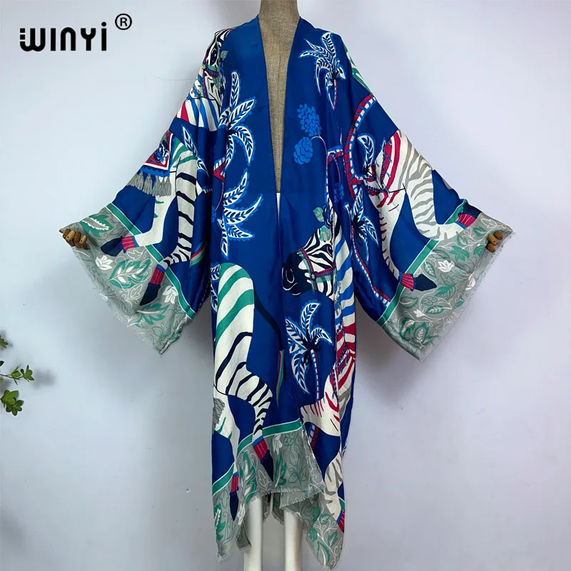 WINYI kimono Africa letnia plażowe stroje kąpielowe z nadrukiem boho elegancki kardigan seksowna wakacyjna sukienka na plażę