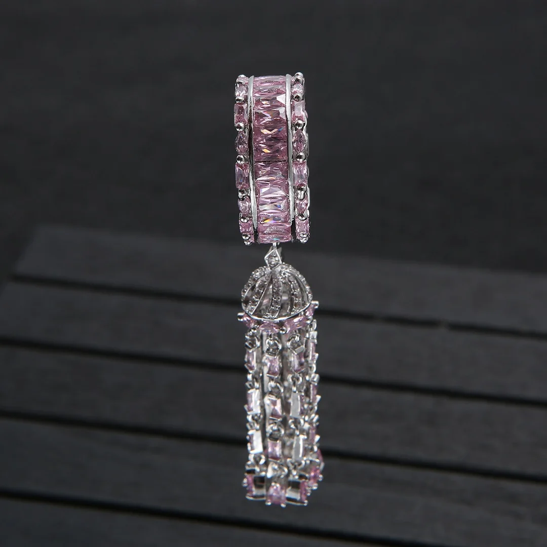 HIBRIDE Luxury Long Tassel Drop Full Mirco Paved Cubic Zirconia Statement Rings for Women Bridal Wedding Accessories bijou R-303
