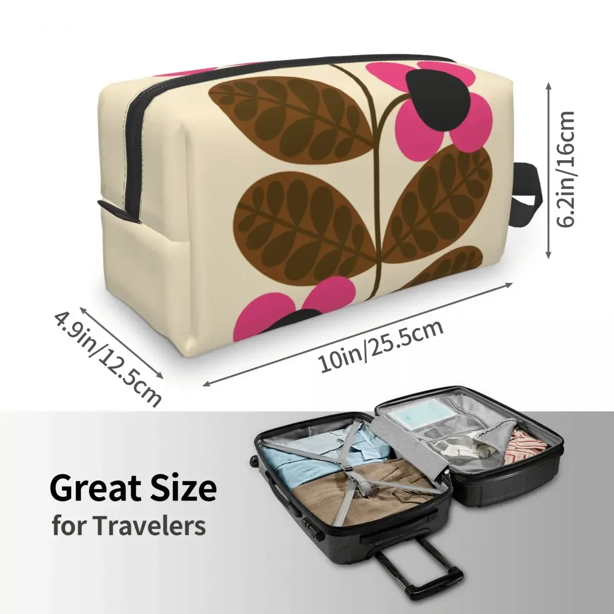 Custom Bloom Stem Fuchsia Flower Travel Cosmetic Bag for Women Orla Kiely Toiletry Makeup Organizer Lady Beauty Storage Dopp Kit image 3