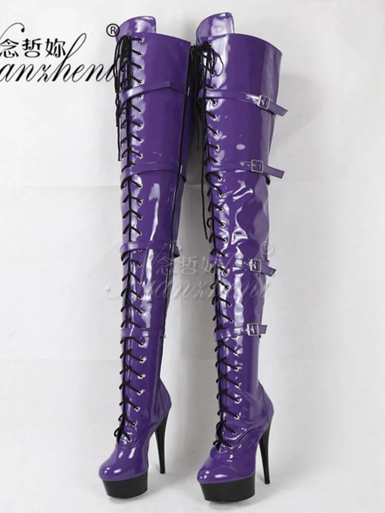 

Женские высокие сапоги до колена с круглым носком, зеленые, на платформе 15 см, со шнуровкой, с пряжкой и ремнем, для кроссдрессинга, в экзотическом готическом стиле