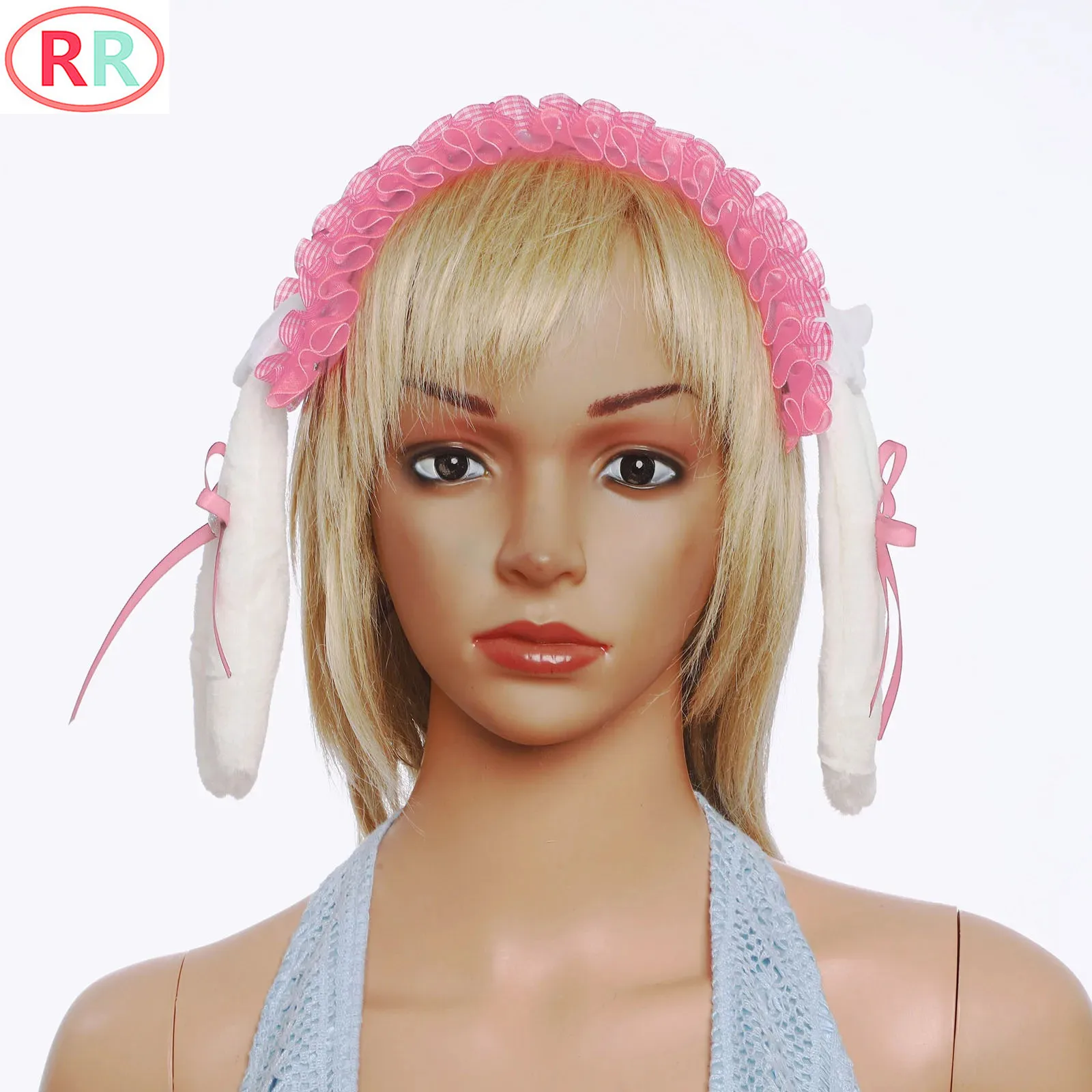 

Women Girls Lolita Rabbit Headband Sweet Exquisite Ears Fuzzy Ruffled Lace Hair Accessory Costume Accessory for Cosplay