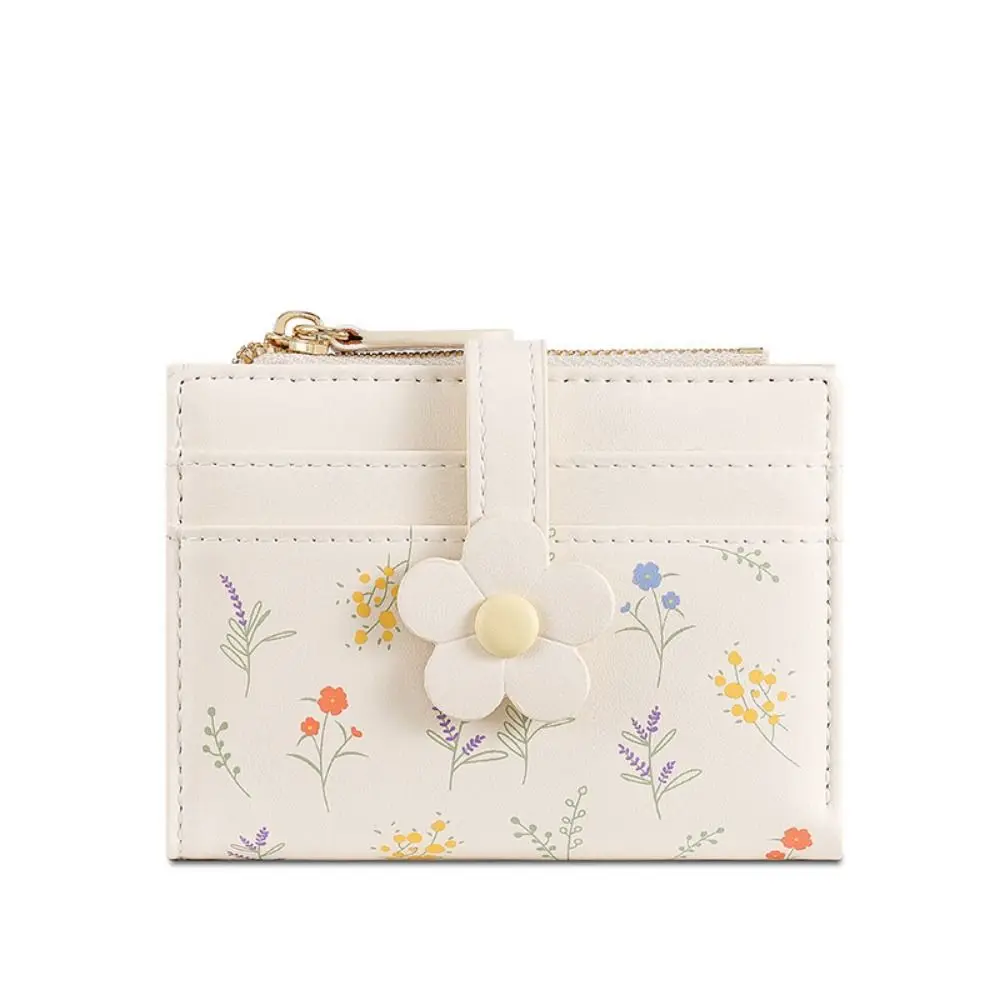Flowers Printed Mini Coin Purse Multi-Cards Slot PU Leather Women's Short Wallet Portable Creative Mini Keychain Bag Girls
