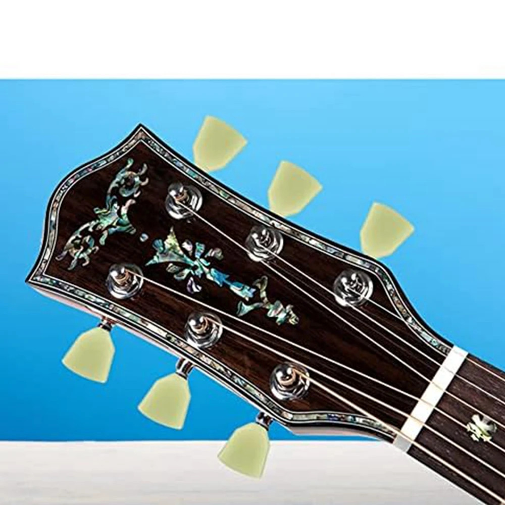 6 Stück Holz-Stimmknöpfe für Folk- und E-Gitarren, grüne trapezförmige Kunststoffgriffe – Detail 10