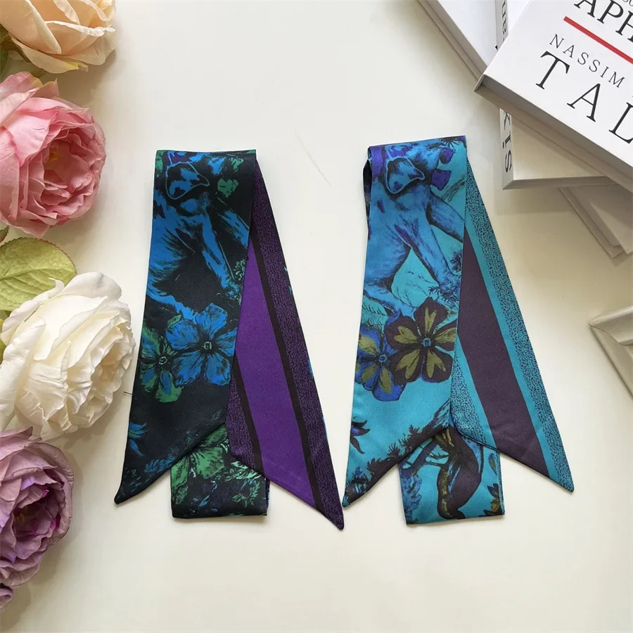 النمط الفرنسي وشاح حريري طويل المرأة مقبض حقيبة التعادل قميص طوق القوس هيرباند إكسسوار أنيق وشاح عصري متعدد الاستخدامات