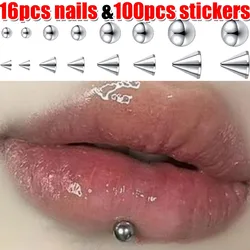 Fake Lip Nails Stainless Steel for Women Men Nose Ring Sticker Non Piercied Ear Stud Pack Fake Eyebrow Lip Piercing Body Jewelry