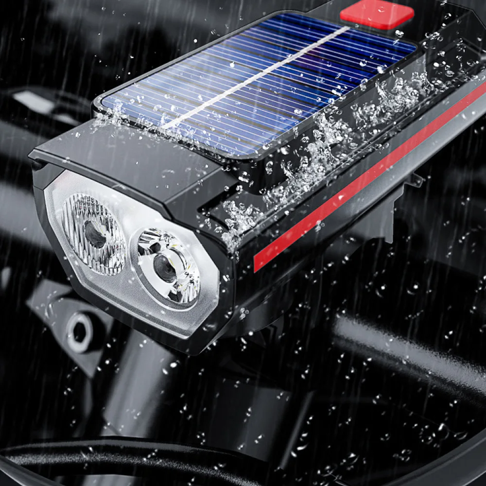 Portable Solar Bicycle Lamp Bright LED Headlight With Loud Horn Cycling Night Riding Safety Warning Light Equipment