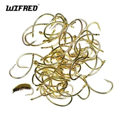 Wifreo 500pcs Gold Color Curved Shank Fly Hook Nymph Scud Shrimp Pupae Larvae Caddis Fly Tying Fish Hooks Wholesale