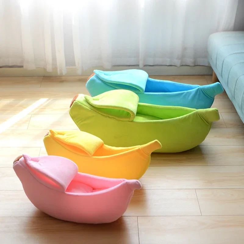 Warmes, bananenförmiges Hunde- und Katzenbett, gemütlicher Korb, Kissen für Welpen, Kätzchen, Zwinger, tragbare Haustier-Schlafmatte, Bett, Katzenbedarf – Detail 1