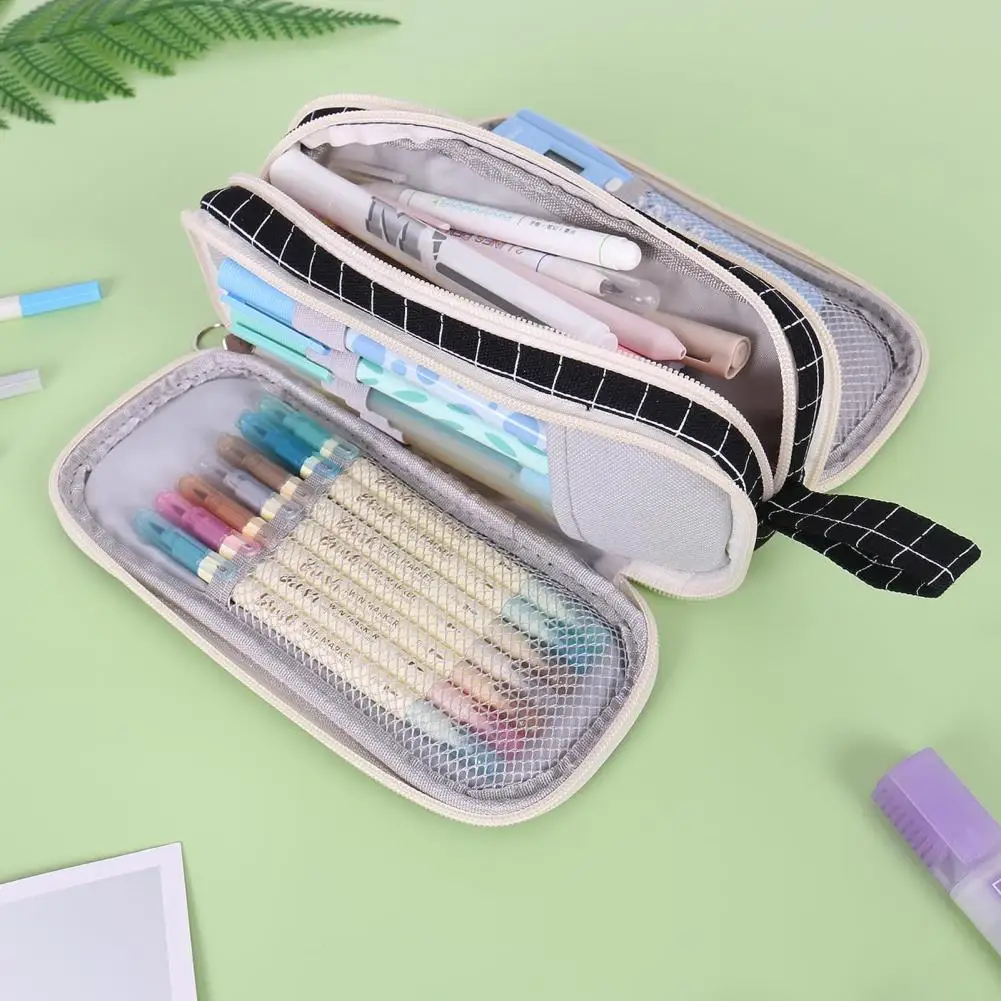 Estuche de lona con compartimentos para bolígrafos, estuche de lápices duradero, estuche de lápices minimalista, diseño elegante con cremallera, bolsa de almacenamiento de capacidad