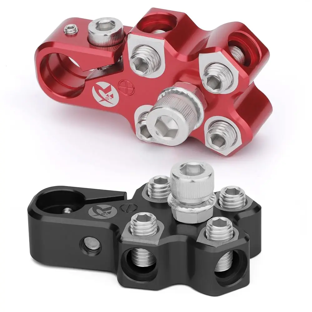 

4-Way Lead Acid Battery Terminal Connector Clamps Battery Cable Ends for SAE/DIN/EN Tapered Top Post with 8AWG to 4/0 AWG, Po