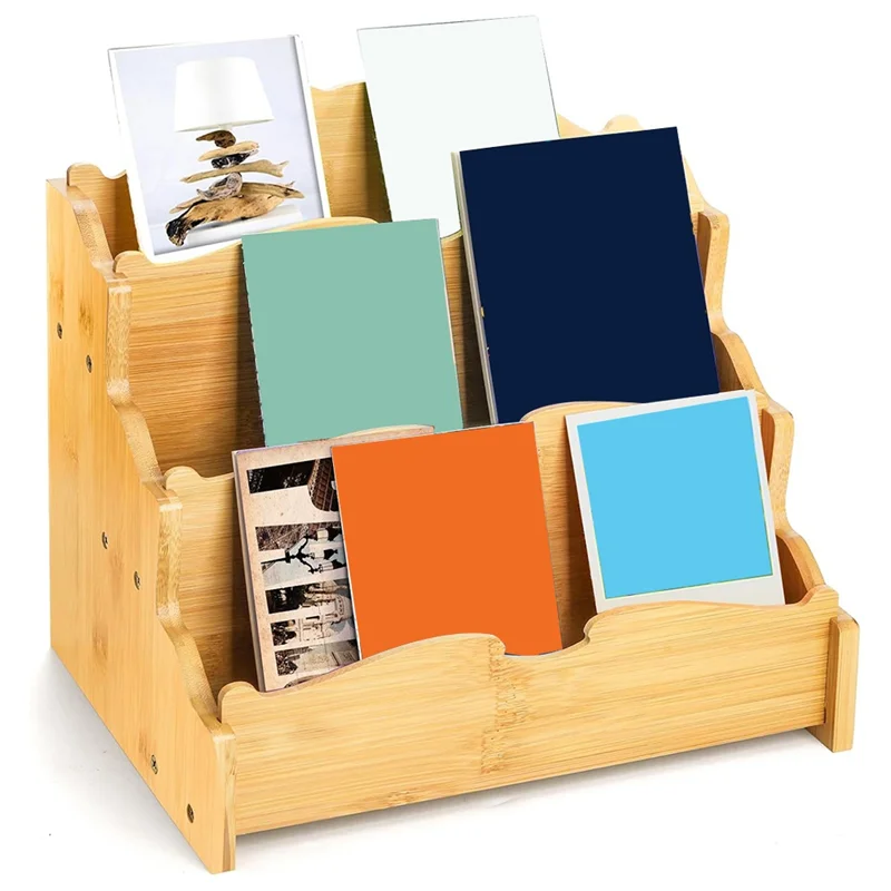 

【Падение цены! !】Бембуковая подставка для поздравительных открыток, 3-уровневый держатель для открыток, наклейка, дисплей для рукоделия, розничной счетчика, брошюр Хо