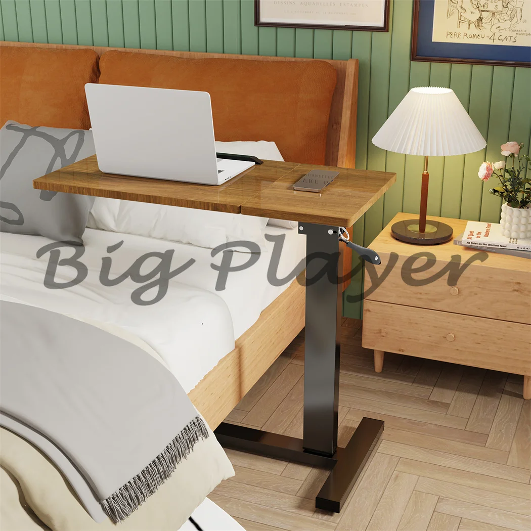 Height Adjustable Mobile Over Bed Bedside Laptop Desk with Hidden Wheels Rolling Sofa Side Table
