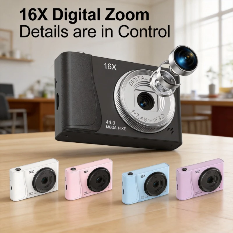 Cámara Digital 4K de 24 Millones de Píxeles con Zoom 16X, Enfoque Automático, Videocámara Compacta para Niños, Adultos y Principiantes