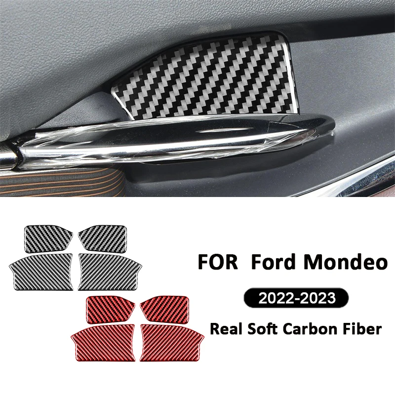 

4PCS For Ford Mondeo 2022-2023 Carbon Fiber Automotive Interior Inner Door Handle Bowl Panel Ring Cover Decoration Sticker