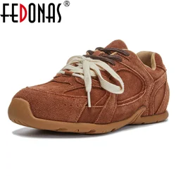 FEDONAS Fashion Women Suede Leather Sneakers Retro Training Shoes Women Contrast Flat Casual Shoes Woman Sport Flats Sneakers