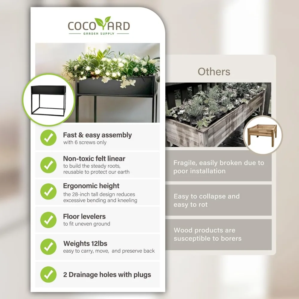Прочная высокая прямоугольная приподнятая садовая кровать для уличных трав и цветов - приподнятый ящик для цветов для прочного садоводства