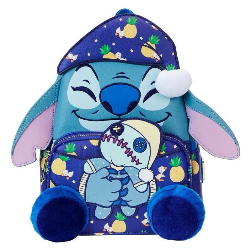 

Bedtime Stitch Mini Backpack Double Strap Shoulder Bag Cartoon Printing PU Leather Women Pink Backpack Handbag