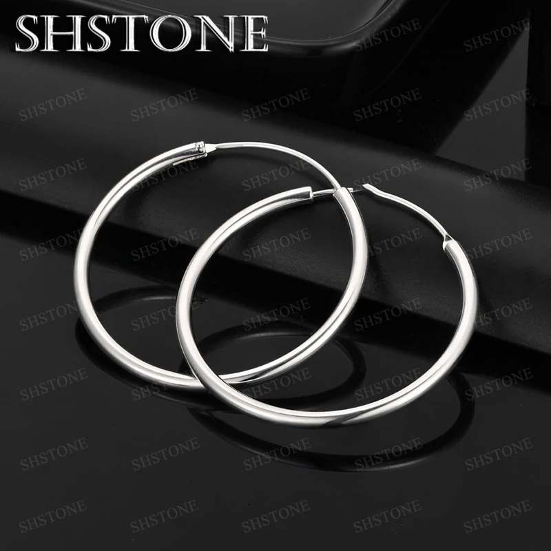 

925 Sterling Silver 35mm Large Round Earrings For Women Wedding Party Gifts Earrings Jewelry Simple Delicate Accessories