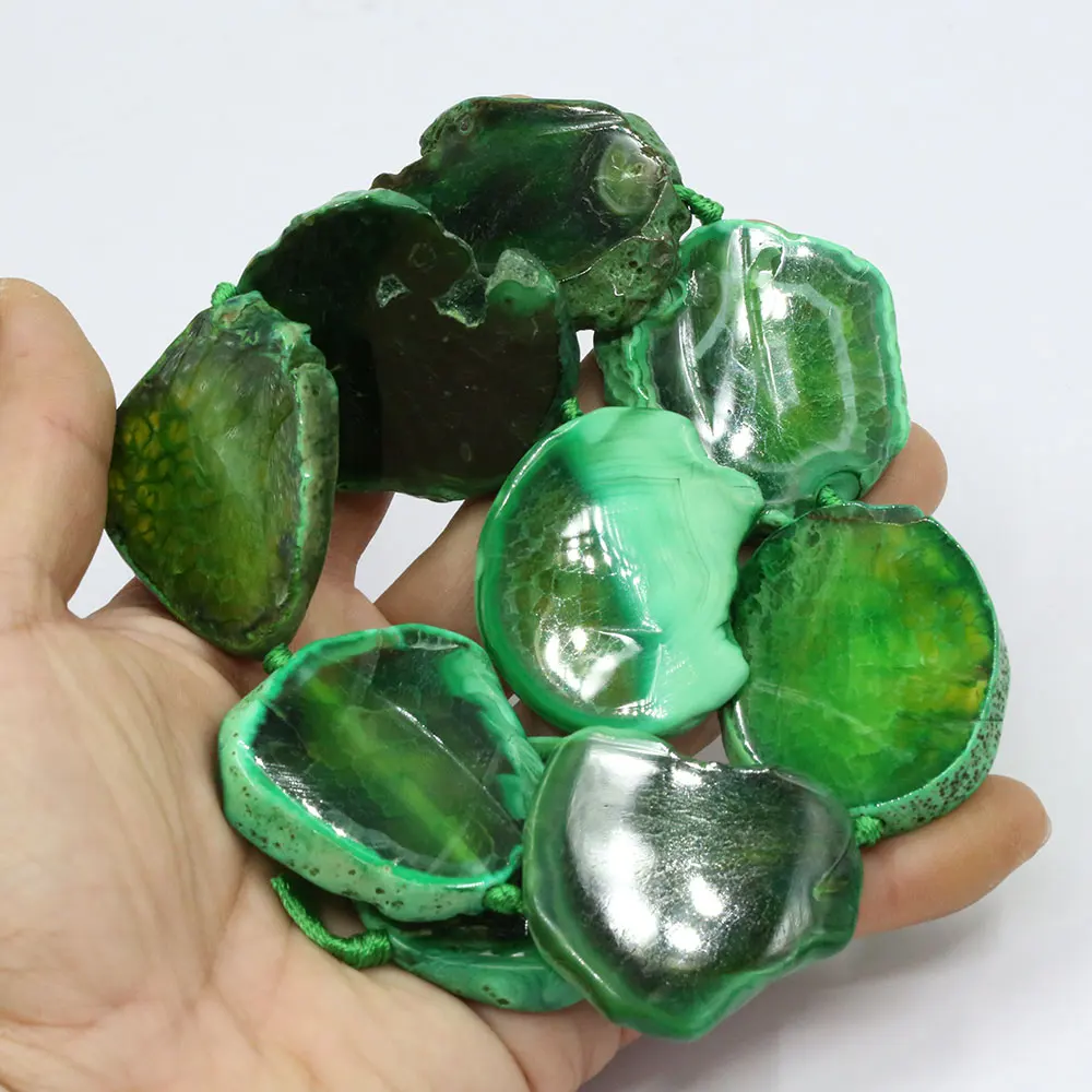 

40x45mm-47x50mm Emerald Green Agate Rough Geode Druzy Freeform Slab Nugget Gems Stone Loose Beads 16" Jewelry DIY