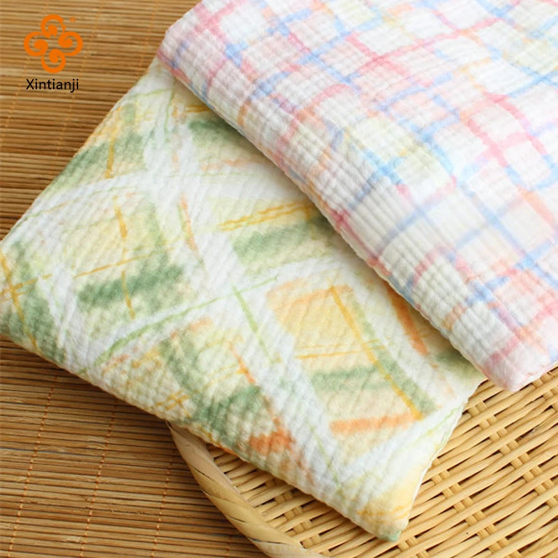 

Двухслойная хлопковая ткань из марли 0,5/1/3/5 м с радужным сетчатым узором, мягкая, для нагрудников, резинок для волос, пижам, банных полотенец, халатов, для шитья своими руками